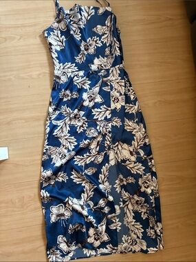 Blue Floral Midi Summer Dress - Sleeveless Spaghetti Strap